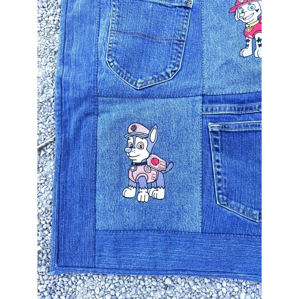 Paw‎ Patrol Denim Pocket Quilt Wall Hanging Handmade Upcycled Jeans Fabric Kids